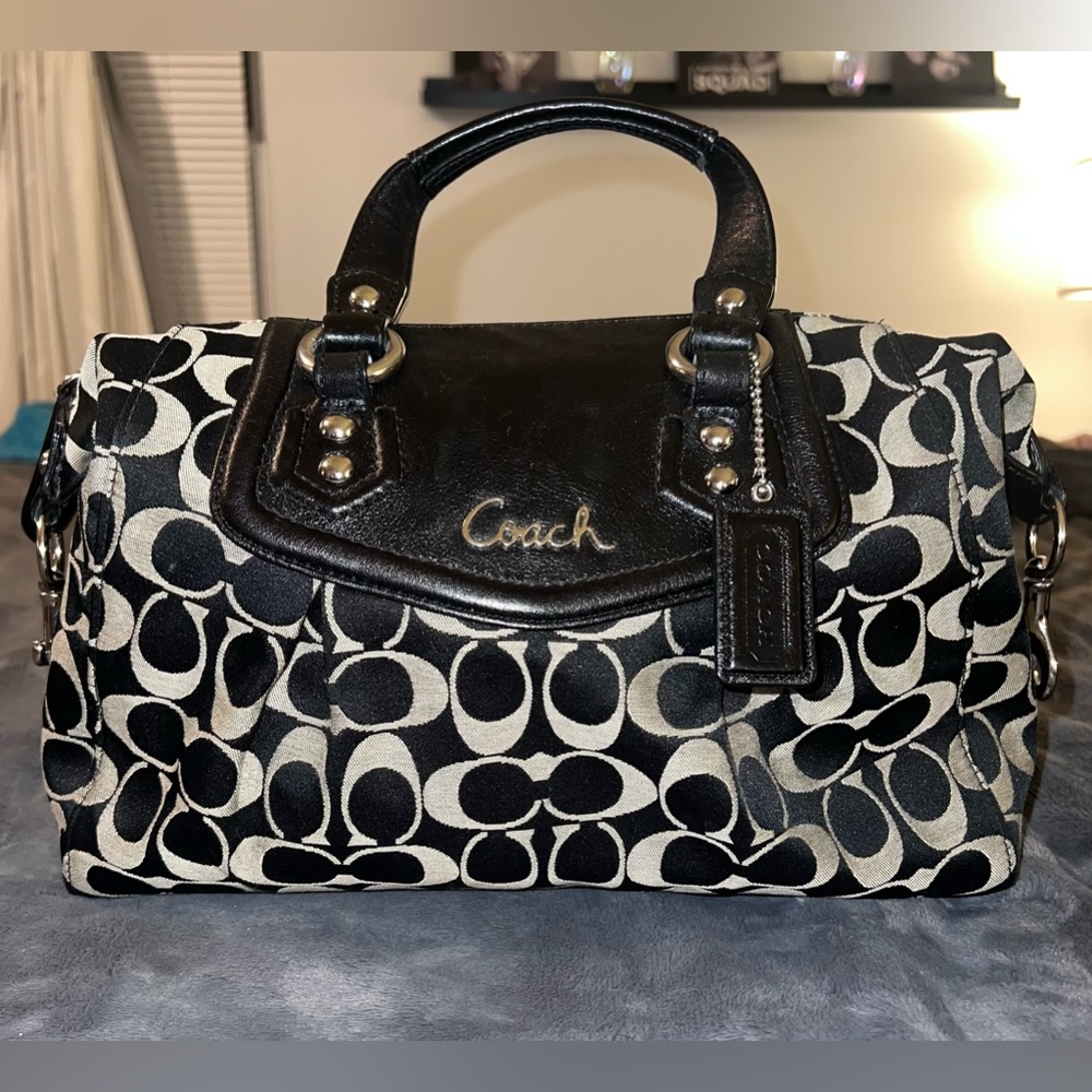 Coach Ashley Satchel Bag in Signature Black & Gray- EUC